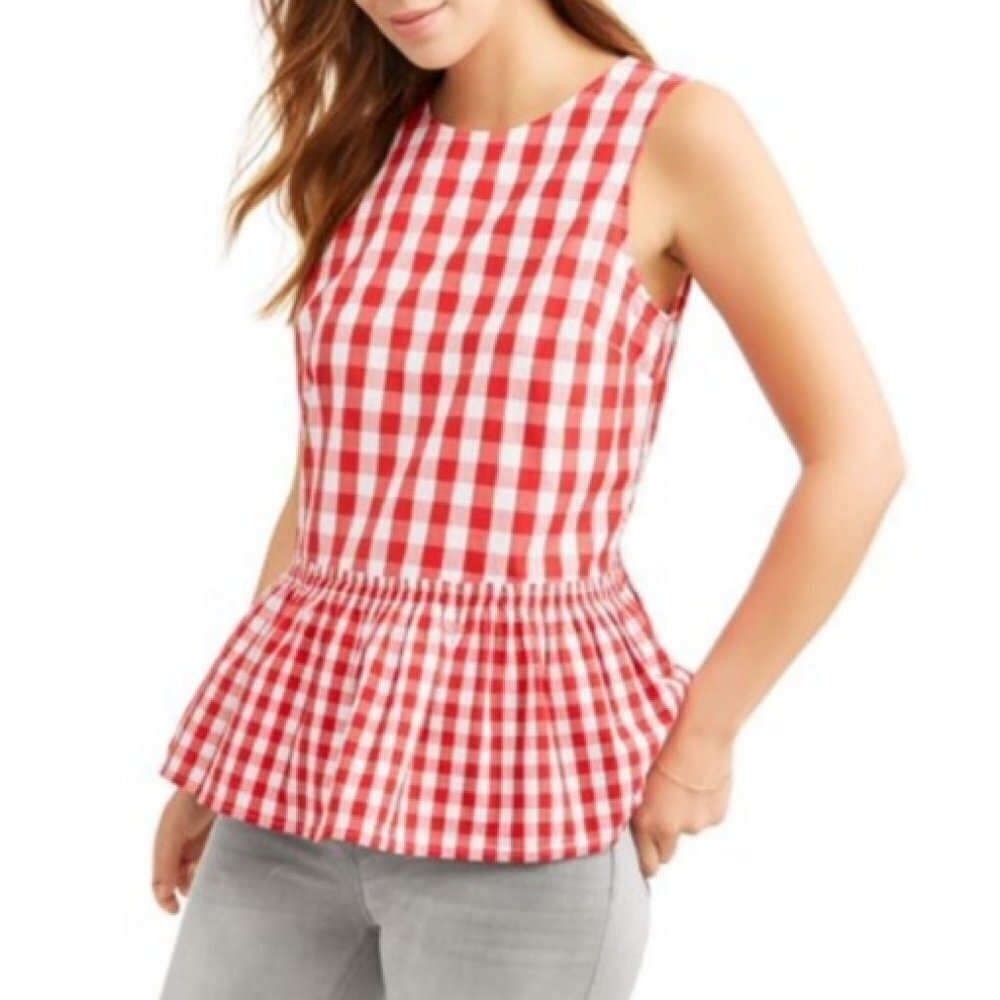 Time & Tru Plaid Peplum Sleeveless Tank Top Sz S